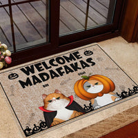 Personalized Cat Halloween Doormat - Welcome, Feline Fiends: Paws, Claws & Midnight Paws