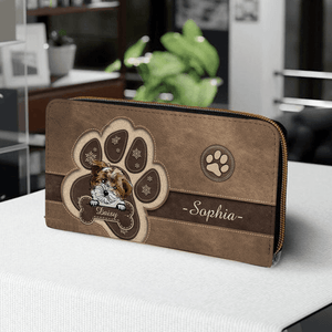 Cartera para perro personalizada de 20 x 11 cm: diseño personalizado con nombre y raza de perro, monedero adornado con huellas de patas