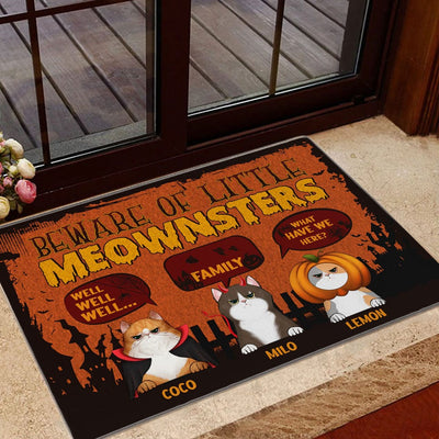 Personalized Cat Halloween Doormat - Beware Of Little Meownsters