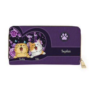 Personalized Cat Wallet 20x11cm - Customizable Cat Breed & Name Design, Featuring A Smiling Cat Against A Purple Ethnic Background