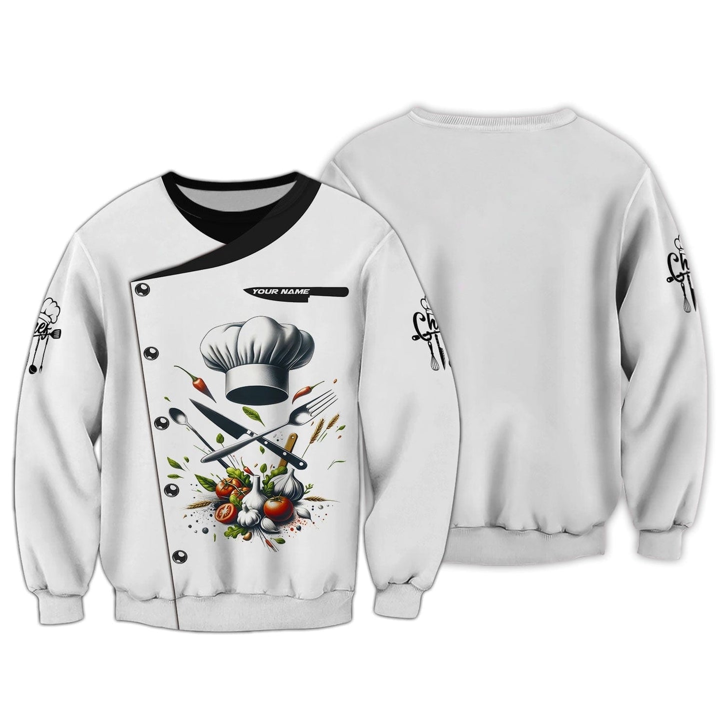 Personalized Chef Shirt - Classic Culinary Tools & Fresh Herbs Ensemble, All Over Printed