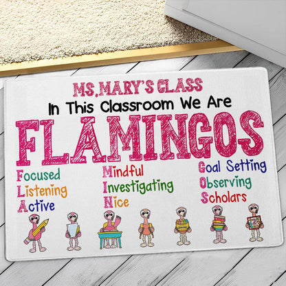 Felpudo personalizado con flamencos: en esta aula somos tan únicos y coloridos como los flamencos
