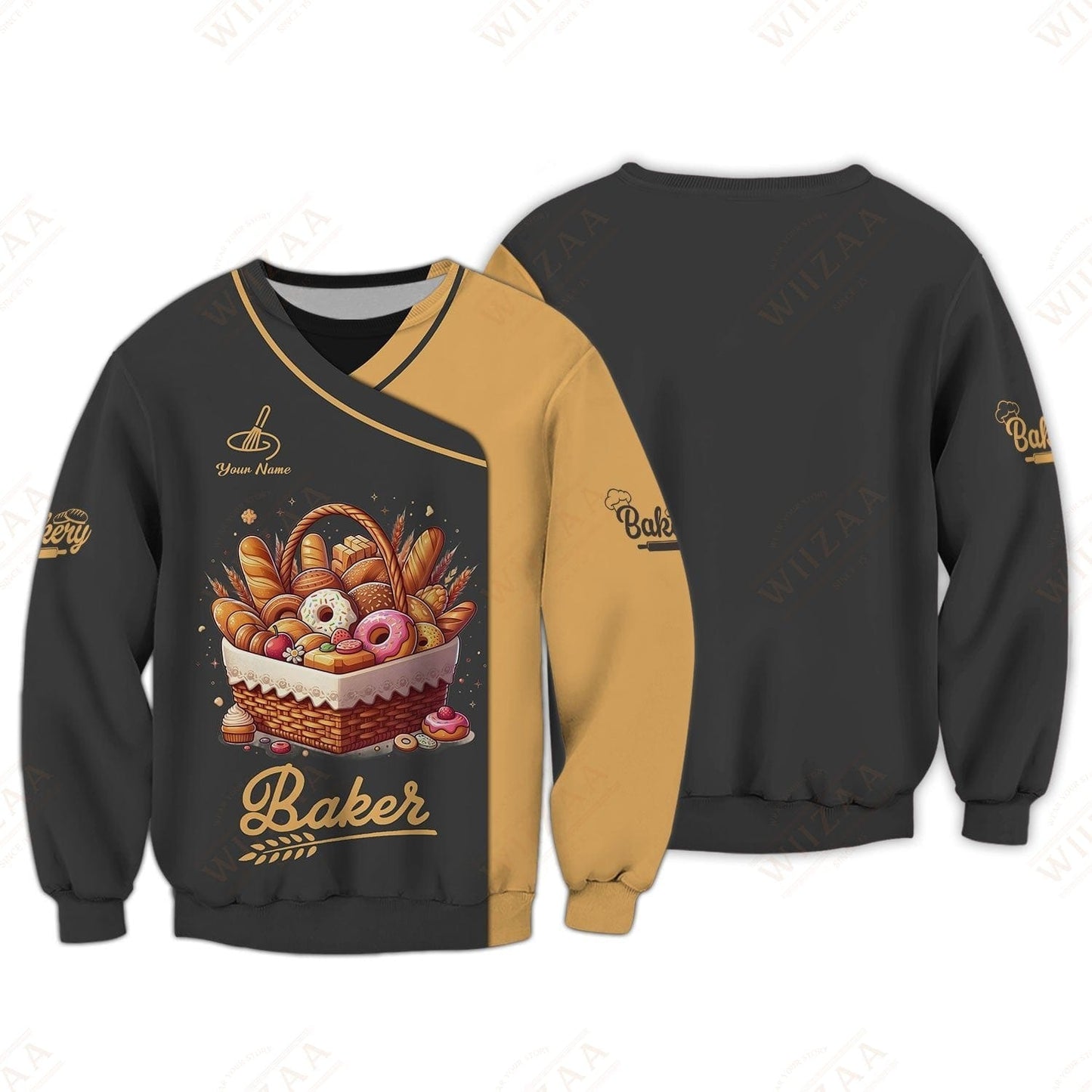 Personalized Baker Shirt - Artisan Pastry Collection with Golden Highlights