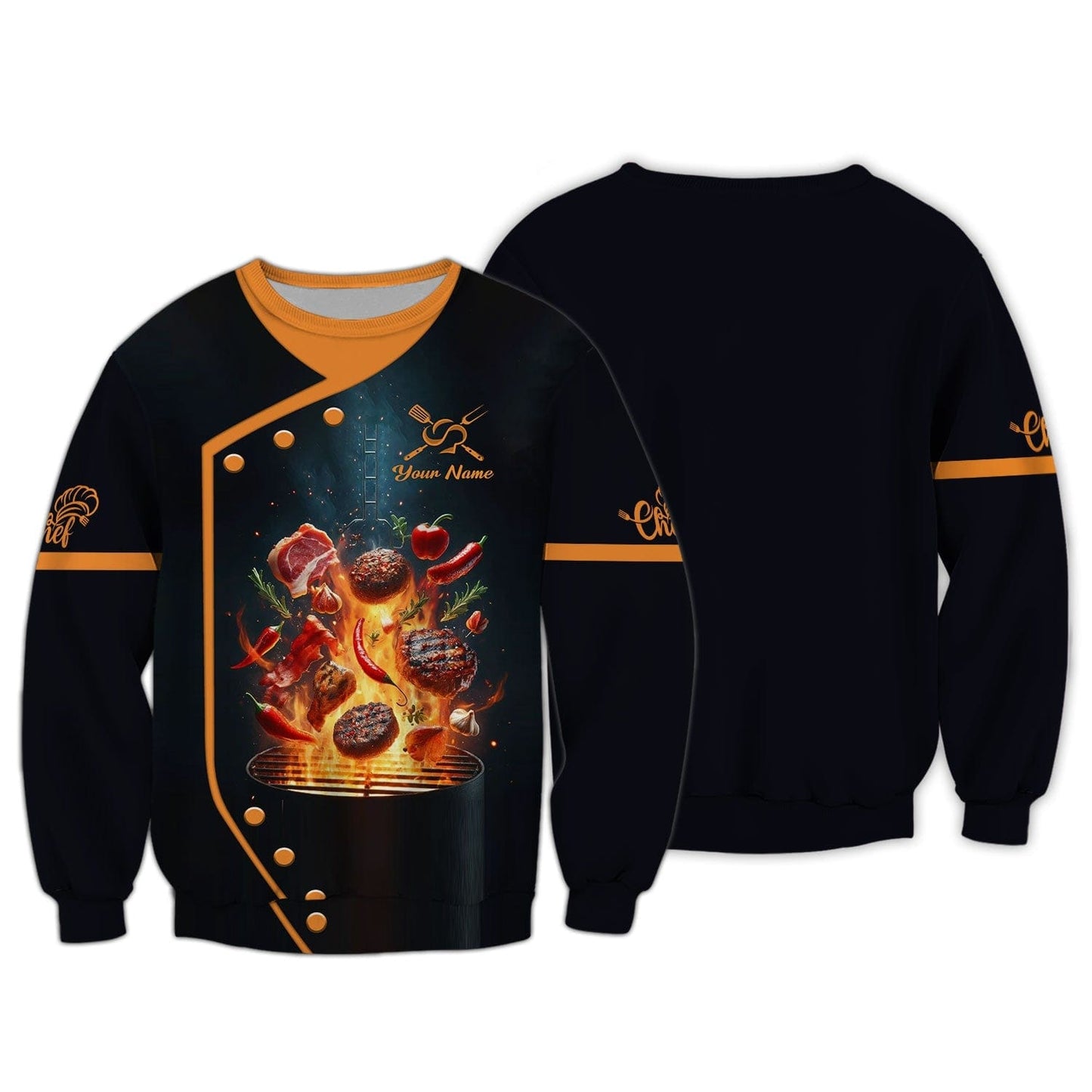 Personalized Chef Shirt - Fiery BBQ Design for Grill Masters, All Over Printed
