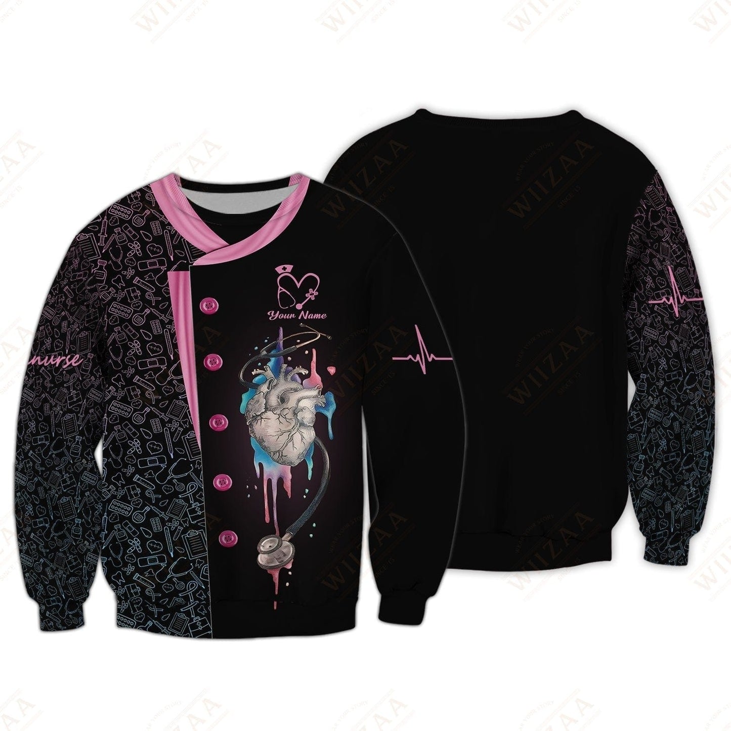 Camiseta de enfermera personalizada: ilustración de línea de ECG y corazón anatómico