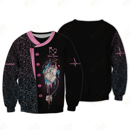 Camiseta de enfermera personalizada: ilustración de línea de ECG y corazón anatómico
