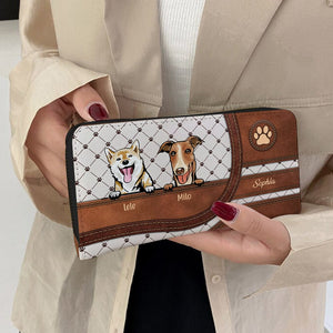 Cartera para perro personalizada de 20 x 11 cm: diseño personalizado de raza y nombre de perro, piel sintética con patrón cuadrado