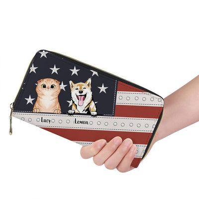 Personalized Cat Wallet 20x11cm,Personalized Dog Wallet 20x11cm - Customizable Cat, Dog Breed & Name Design With Flag USA