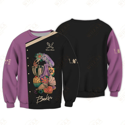 Personalized Baker Shirt - Bold Mixer & Pastry Graphics on Mauve Background