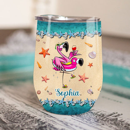 Vaso de vino personalizado con flamenco: la playa me llama y debo ir