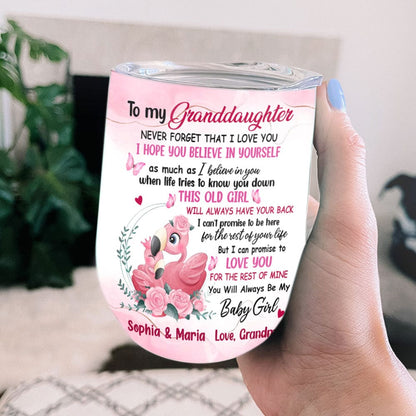 Vaso de vino personalizado con forma de flamenco: Para mi nieta, nunca olvides que te amo