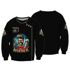 3D Full Print Skull Barber Shirt Personalized Name Gift For Barber Lovers, All Over Printed