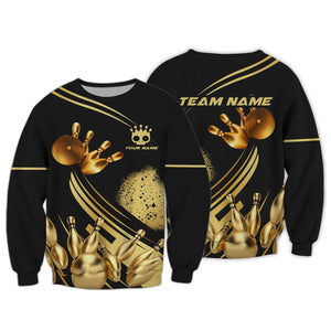 Personalized Bowling Team Shirt - Strike in Golden Style, All Over Printed