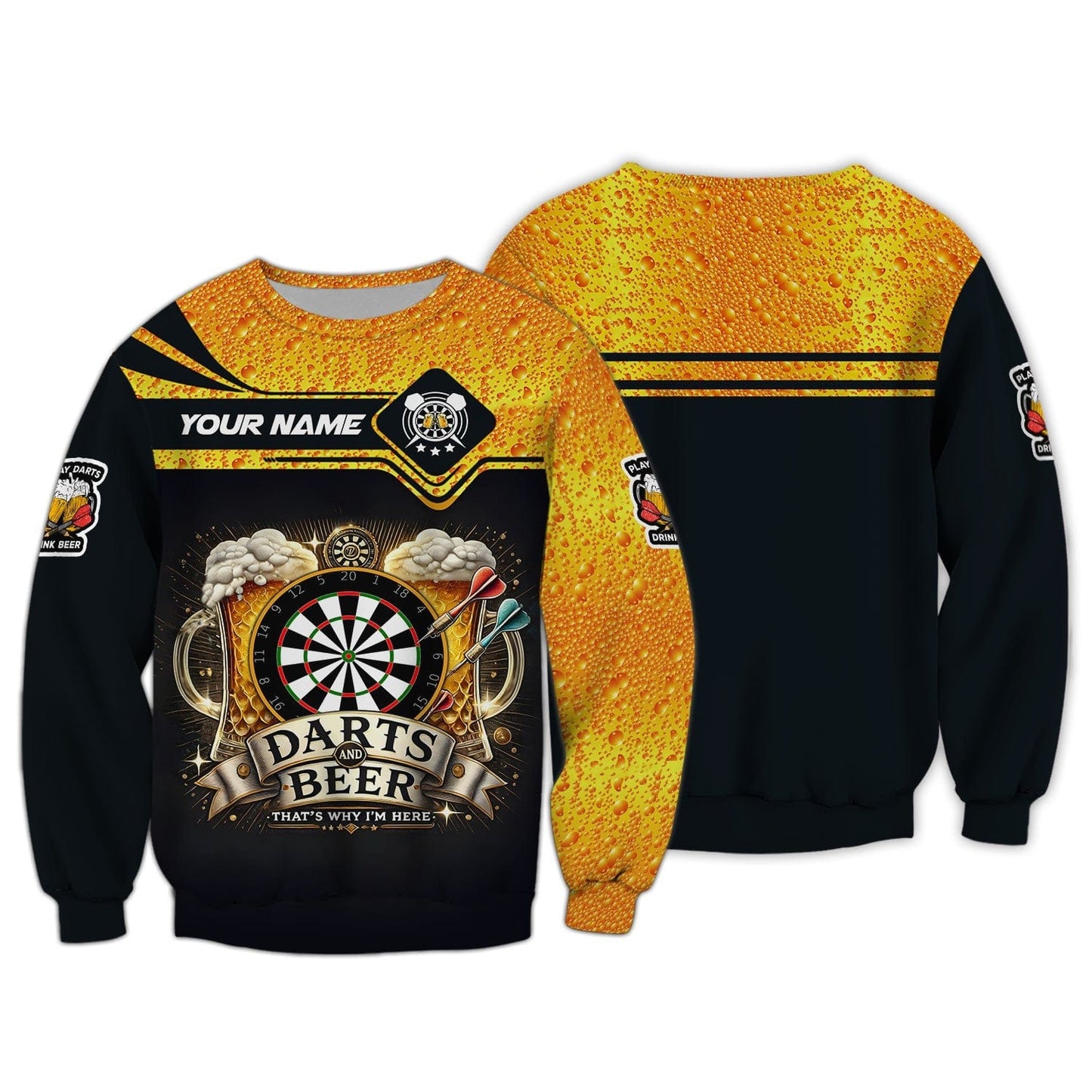 Darts And Beer That's Why I'm Here Shirt Personalized Name 3D Shirt For Beer Darts Club Lovers, All Over Printed