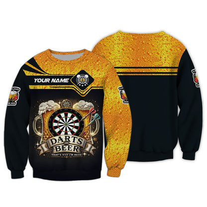 Darts And Beer That's Why I'm Here Shirt Personalized Name 3D Shirt For Beer Darts Club Lovers, All Over Printed