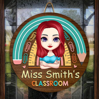 Personalized Teacher Round Wood Sign - Miss Teacher's Classroom