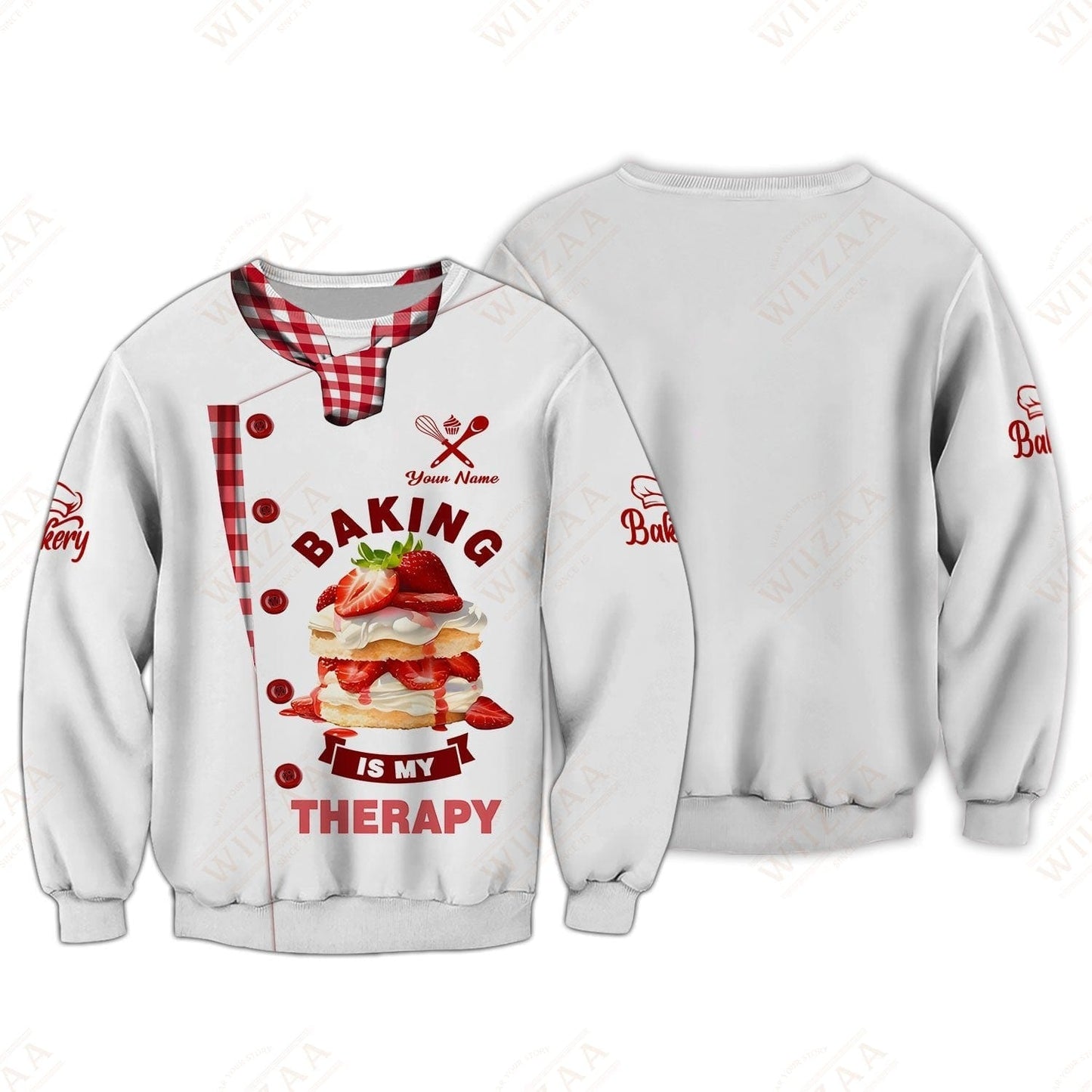 Camiseta de panadero personalizada: 'Hornear es mi terapia', motivo de pastel de fresa