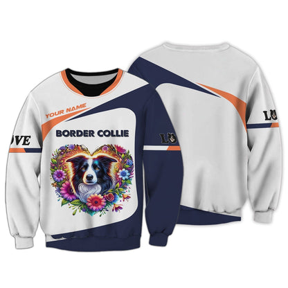 Personalized Border Collie Shirt - Vibrant Floral Heart Design, All Over Printed