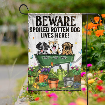 Personalized Pet House & Garden Flag, Home Sweet Haunted Home, Beware Spoiled Rotten Dog Lives Here