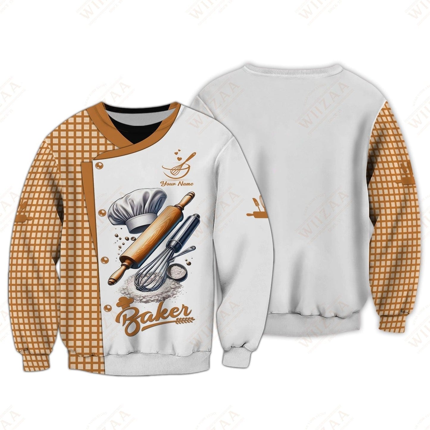 Personalized Baker Shirt - Refined Whisk & Rolling Pin Design on Classic White