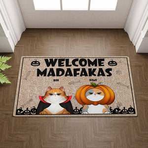 Personalized Cat Halloween Doormat - Welcome, Feline Fiends: Paws, Claws & Midnight Paws