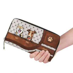 Cartera para perro personalizada de 20 x 11 cm: diseño personalizado de raza y nombre de perro, piel sintética con patrón cuadrado