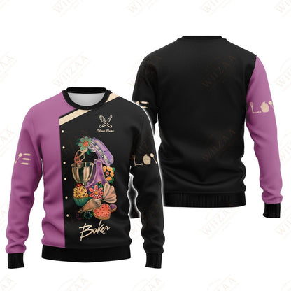 Personalized Baker Shirt - Bold Mixer & Pastry Graphics on Mauve Background