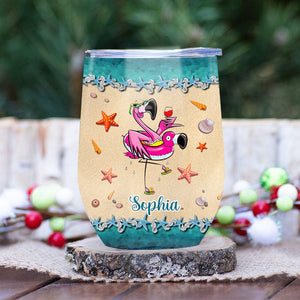 Personalized Flamingo Wine Tumbler - The Beach Is Calling And I Must Go