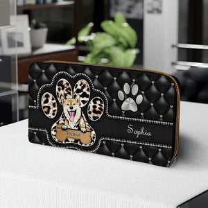 Cartera para perro personalizada de 20 x 11 cm: diseño personalizado con nombre y raza de perro, patrón de piel sintética, color negro