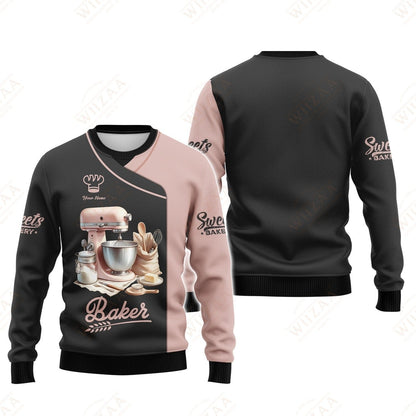 Personalized Baker Shirt - Traditional Mixer & Tools with Delicate Pastry Sleeve Accents