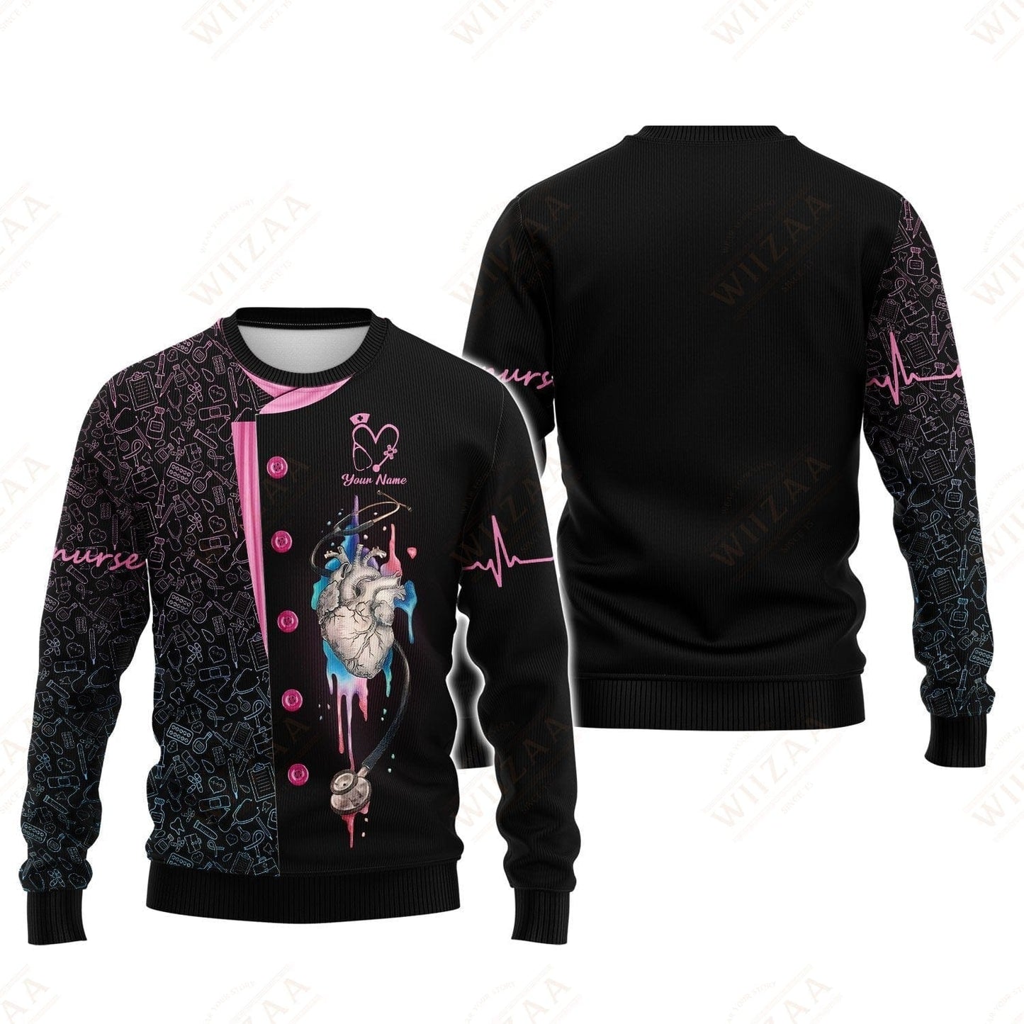 Camiseta de enfermera personalizada: ilustración de línea de ECG y corazón anatómico