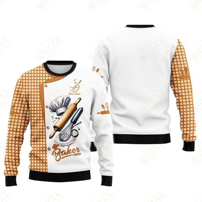 Personalized Baker Shirt - Refined Whisk & Rolling Pin Design on Classic White