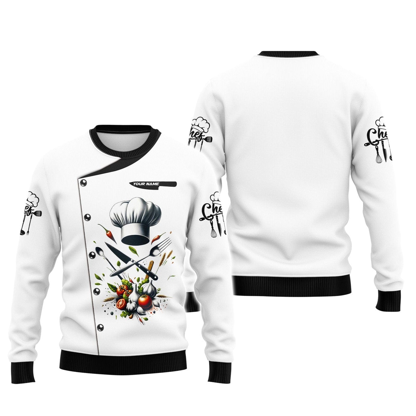 Personalized Chef Shirt - Classic Culinary Tools & Fresh Herbs Ensemble, All Over Printed
