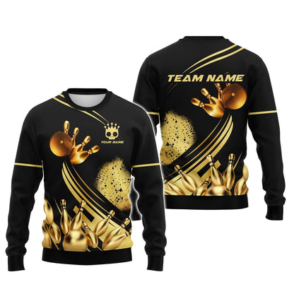 Personalized Bowling Team Shirt - Strike in Golden Style, All Over Printed