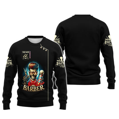 3D Full Print Skull Barber Shirt Personalized Name Gift For Barber Lovers, All Over Printed