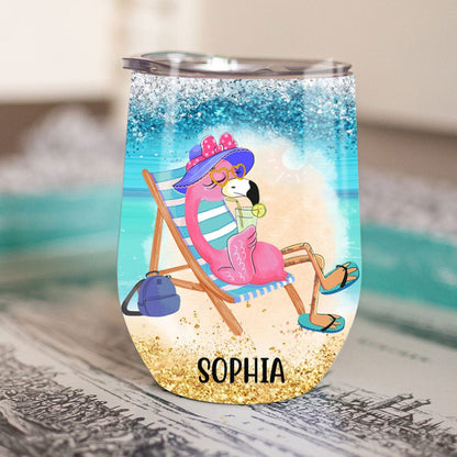 Vaso de vino personalizado con diseño de flamenco: la vida es mejor en la playa