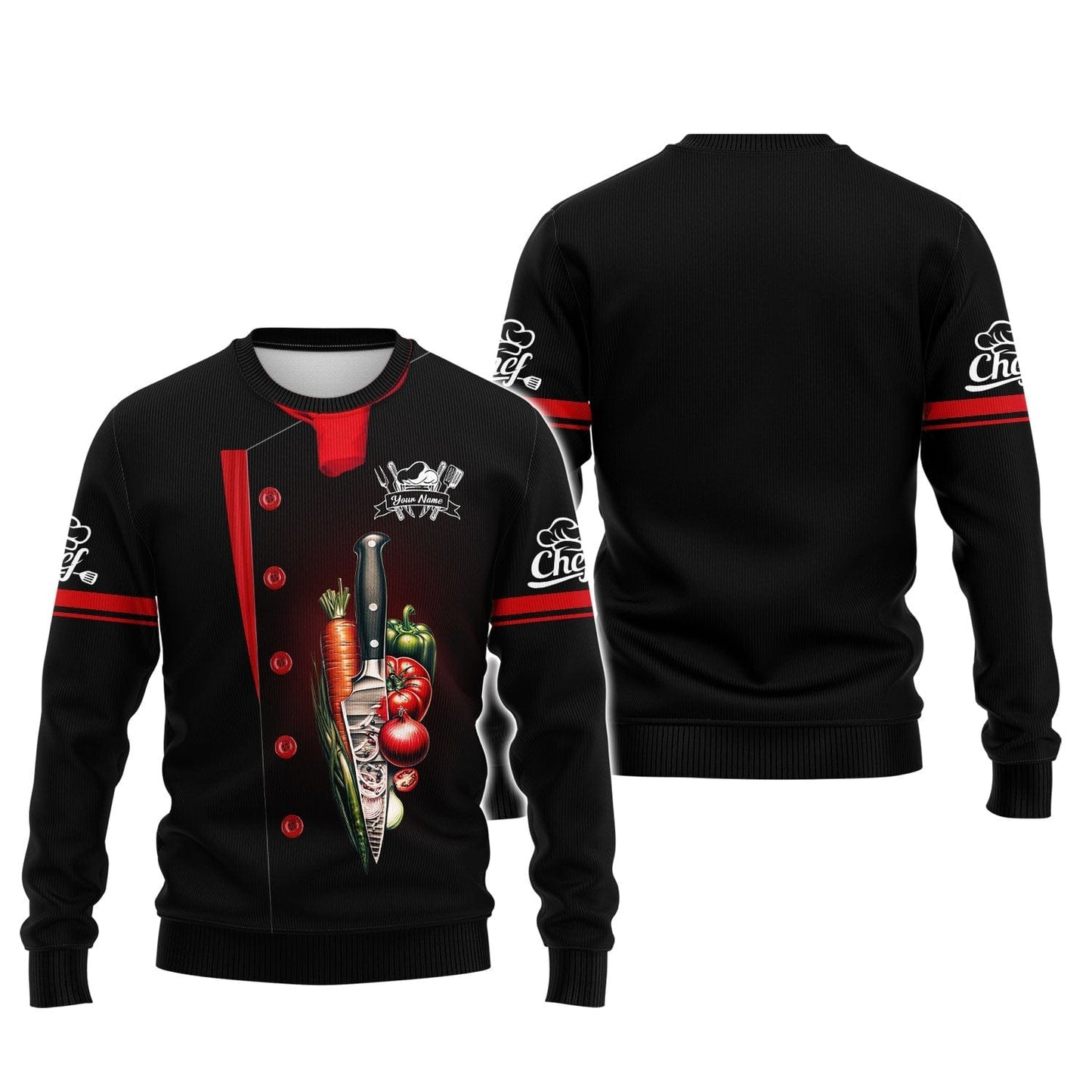 Personalized Chef Shirt - Fresh Harvest Knife & Vegetables Emblem, All Over Printed