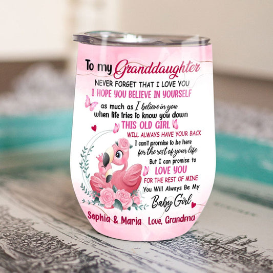 Vaso de vino personalizado con forma de flamenco: Para mi nieta, nunca olvides que te amo