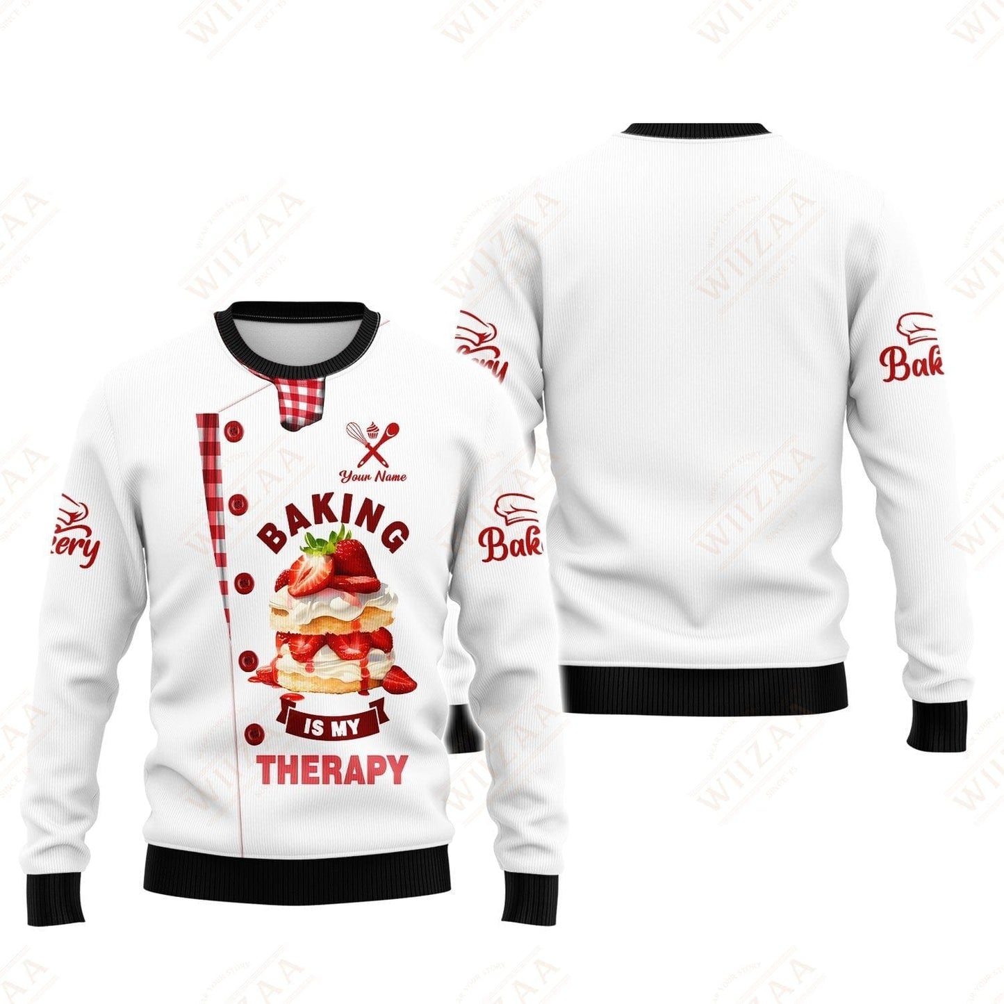 Camiseta de panadero personalizada: 'Hornear es mi terapia', motivo de pastel de fresa