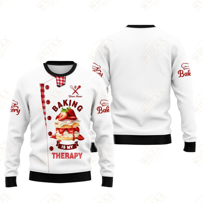 Camiseta de panadero personalizada: 'Hornear es mi terapia', motivo de pastel de fresa