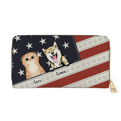 Personalized Cat Wallet 20x11cm,Personalized Dog Wallet 20x11cm - Customizable Cat, Dog Breed & Name Design With Flag USA