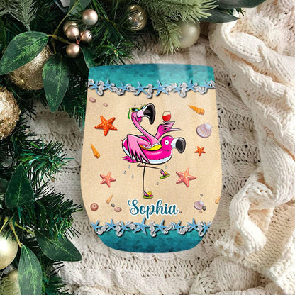 Vaso de vino personalizado con flamenco: la playa me llama y debo ir