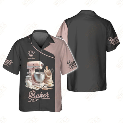 Personalized Baker Shirt - Traditional Mixer & Tools with Delicate Pastry Sleeve Accents