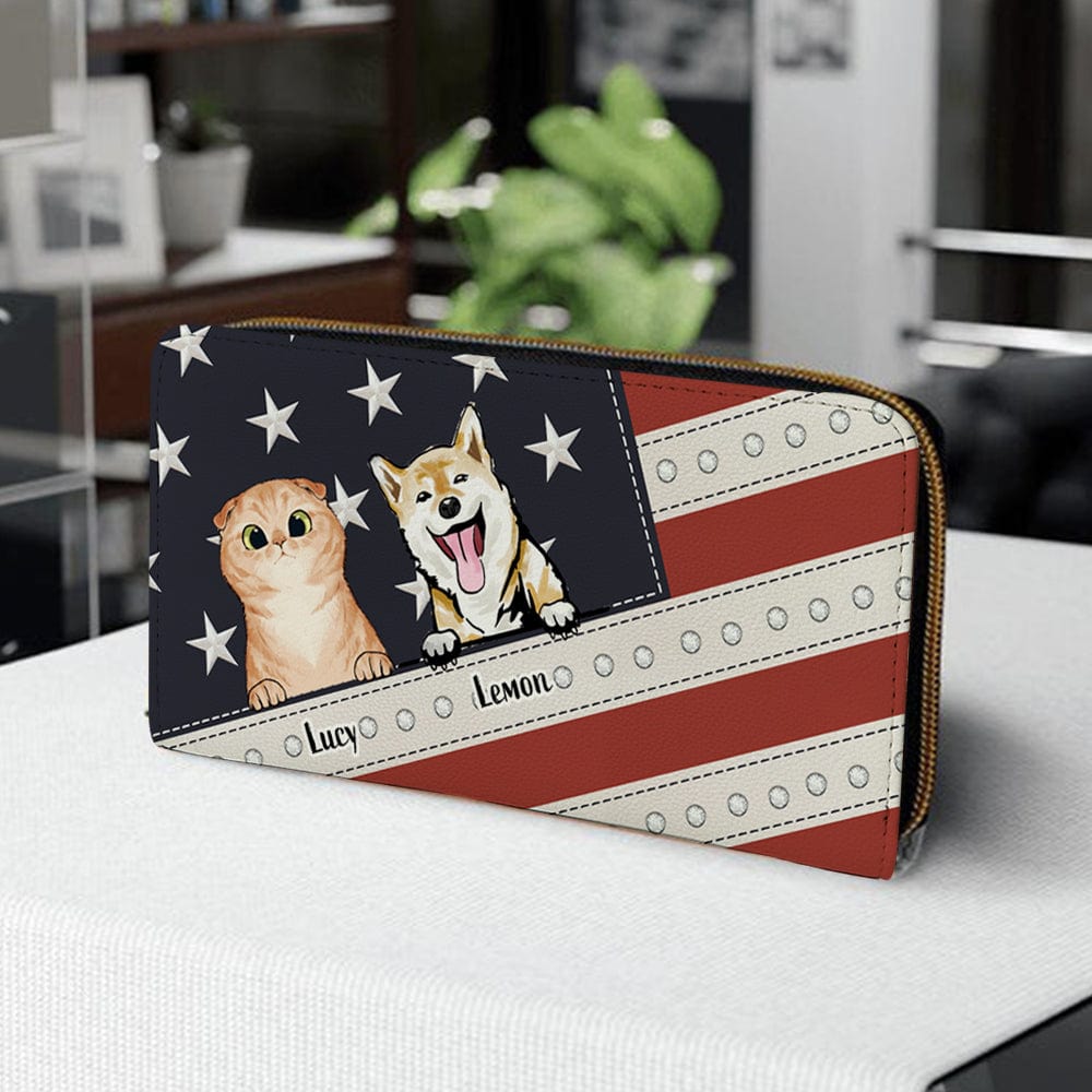 Personalized Cat Wallet 20x11cm,Personalized Dog Wallet 20x11cm - Customizable Cat, Dog Breed & Name Design With Flag USA