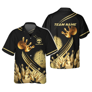 Personalized Bowling Team Shirt - Strike in Golden Style, All Over Printed