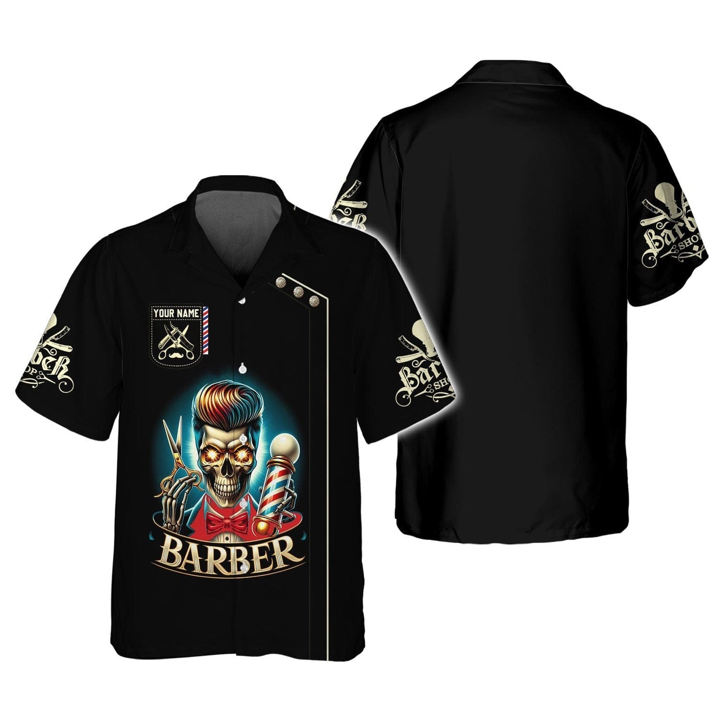 3D Full Print Skull Barber Shirt Personalized Name Gift For Barber Lovers, All Over Printed
