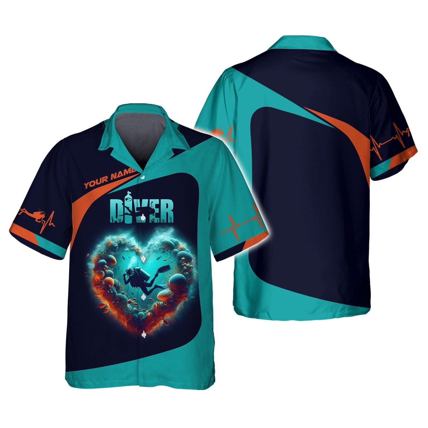 3D Full Print Scuba Diving Heart Shirts Personalized Name Gift For Diver Lovers, All Over Printed
