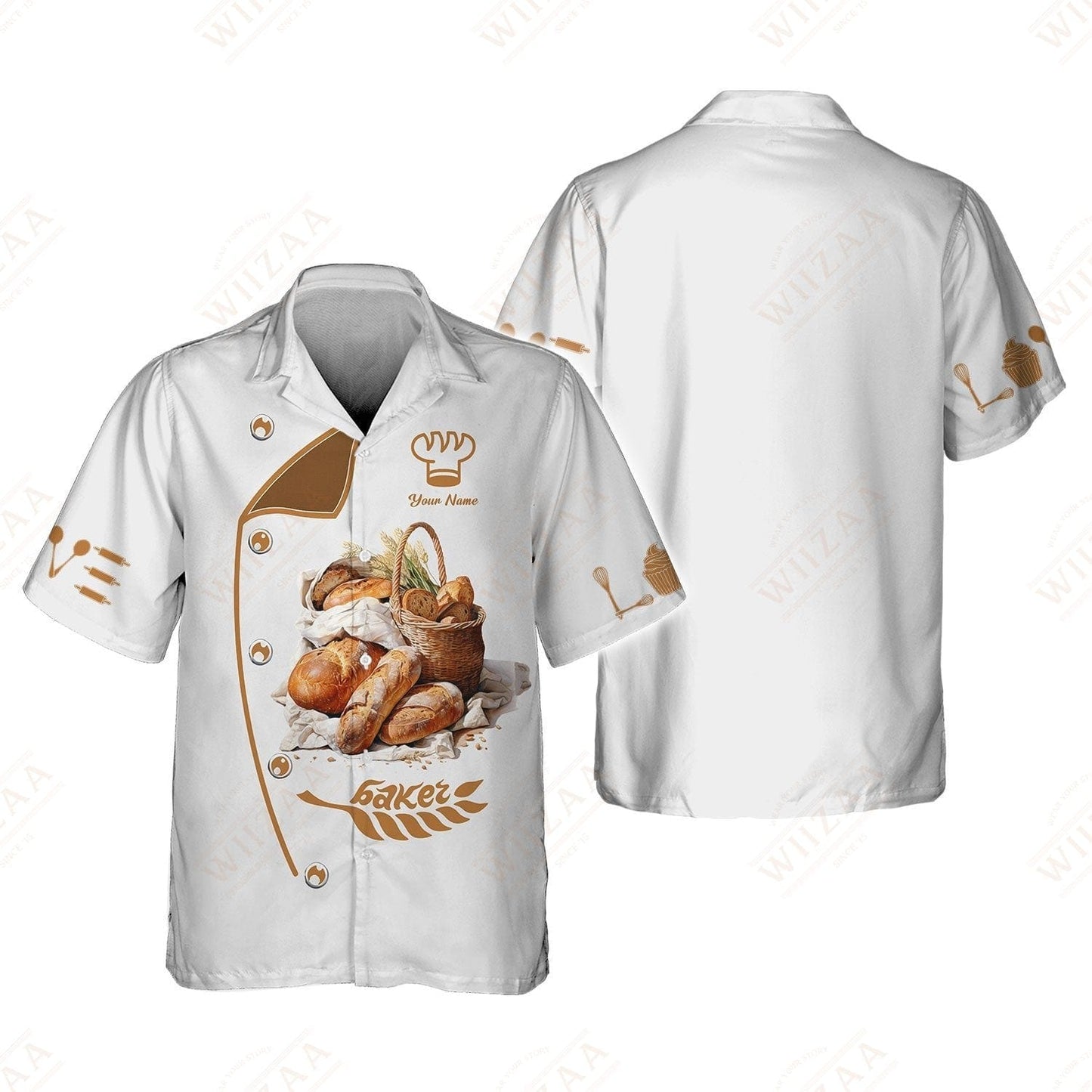 Personalized Baker Shirt - Oven-Warm Bread & Shimmering Wheat Pattern