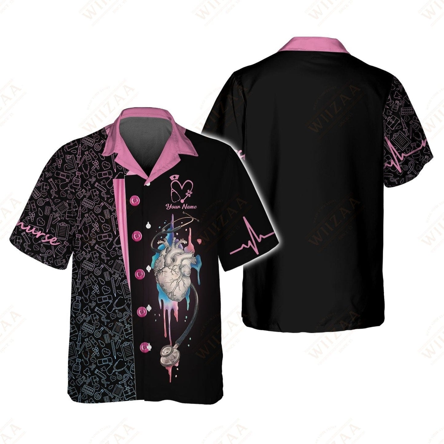 Camiseta de enfermera personalizada: ilustración de línea de ECG y corazón anatómico