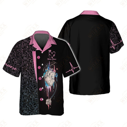 Camiseta de enfermera personalizada: ilustración de línea de ECG y corazón anatómico